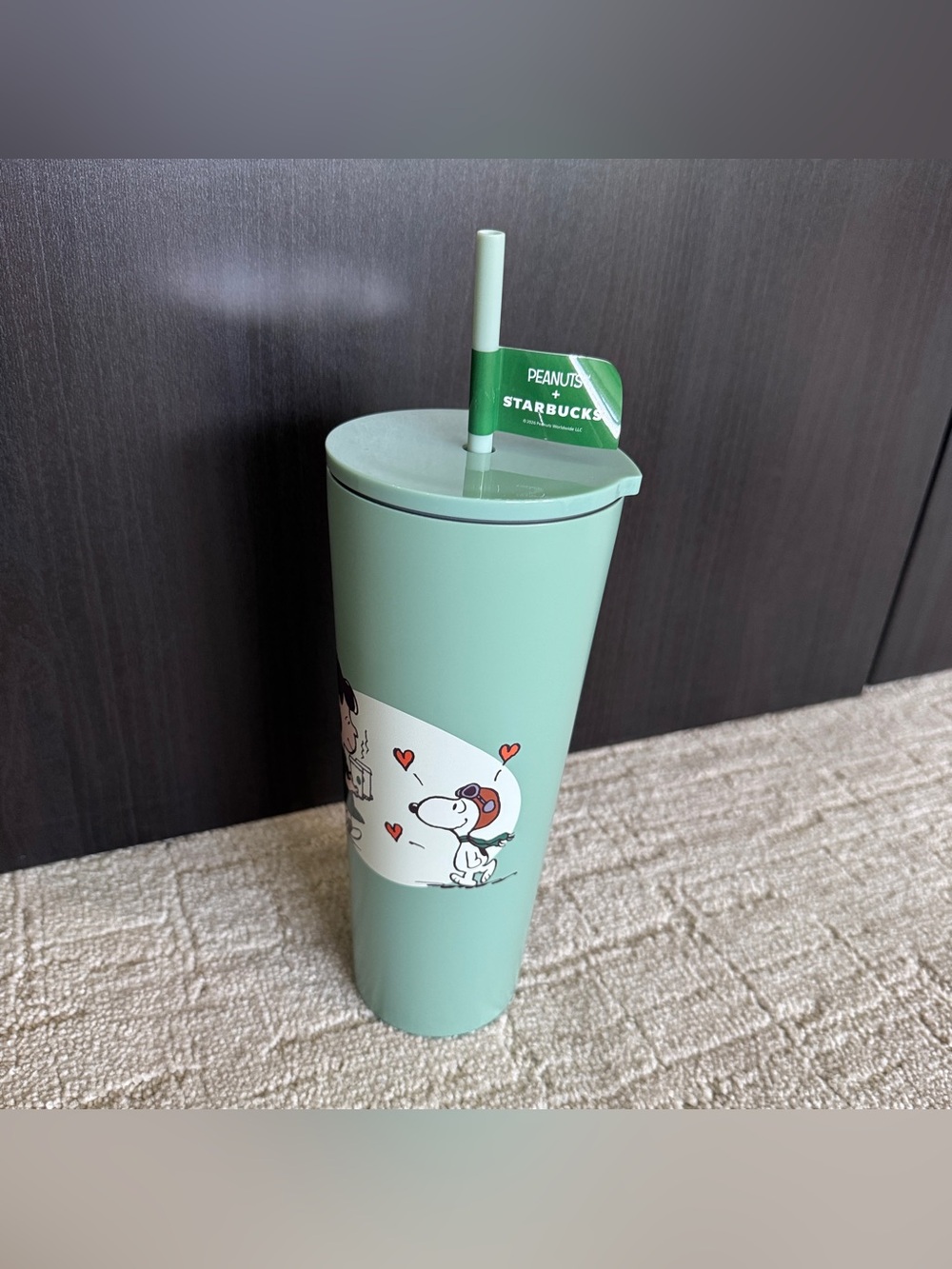 NEW Starbucks Mint Green Peanuts Snoopy Tall Tumbler with Straw